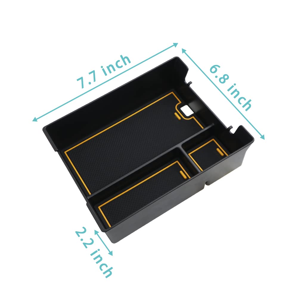 BestEvMod for Rivian R1T & R1S Accessories Center Console Organizer Tray Armrest Storage Box ABS Material with PVC Trim Compatible with Rivian R1T/R1S 2022 2023 2024 2025 2026 Accessories(V2 Yellow)