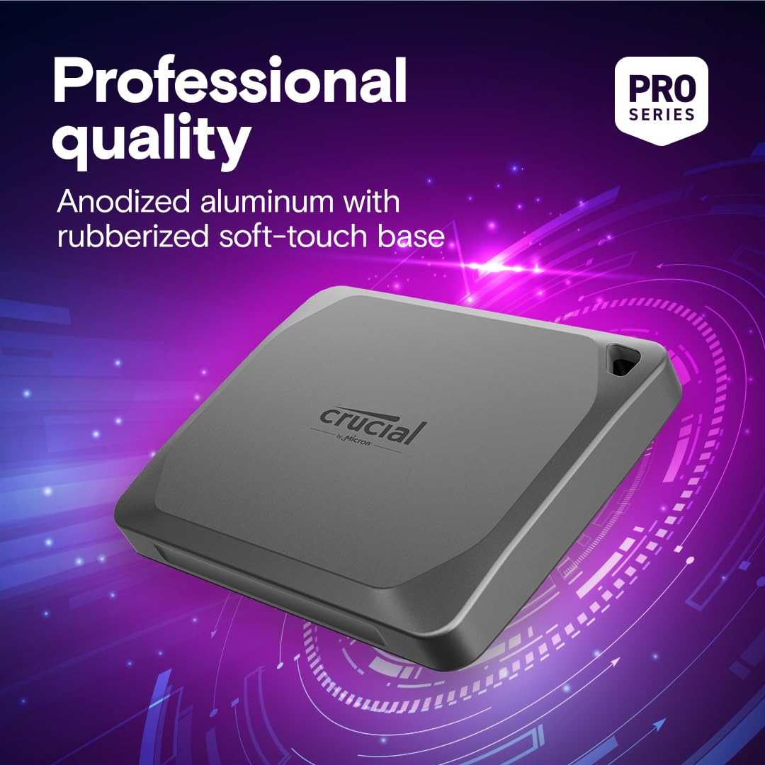 Crucial X9 Pro 1TB Portable SSD, Up to 1050MB/s Read & Write, 3.2 USB-C, External Solid State Drive, Durable Storage for PC & Mac, for Content Creators & Videogaphers, Silver - CT1000X9PROSSD902