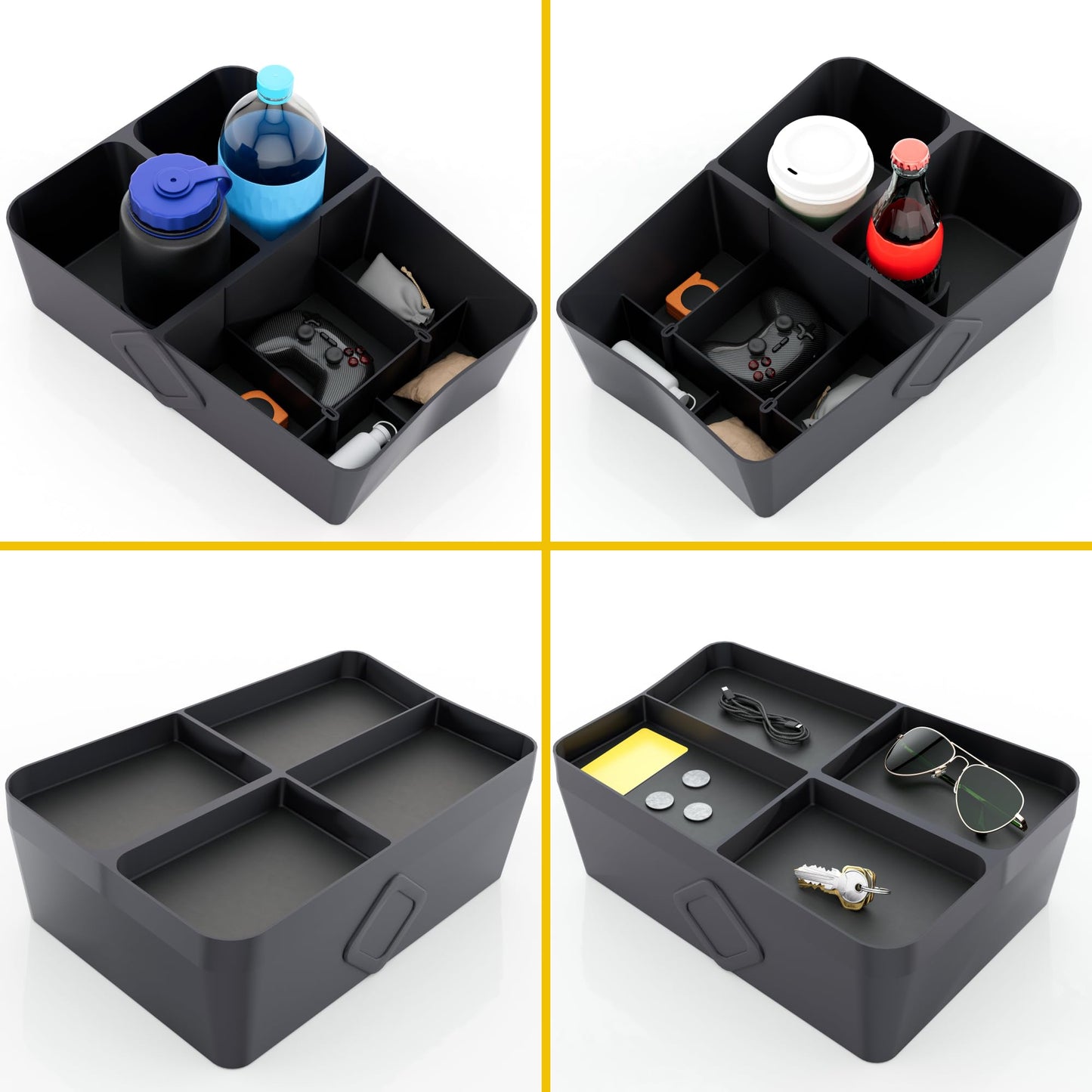 TWRAPS Floor Console Organizer for Rivian R1S & R1T 2021-2026, Lower Center Console Storage Tray Box Caddy with Premium Leather Liner Inserts, R1 Interior Accessory for Rivian