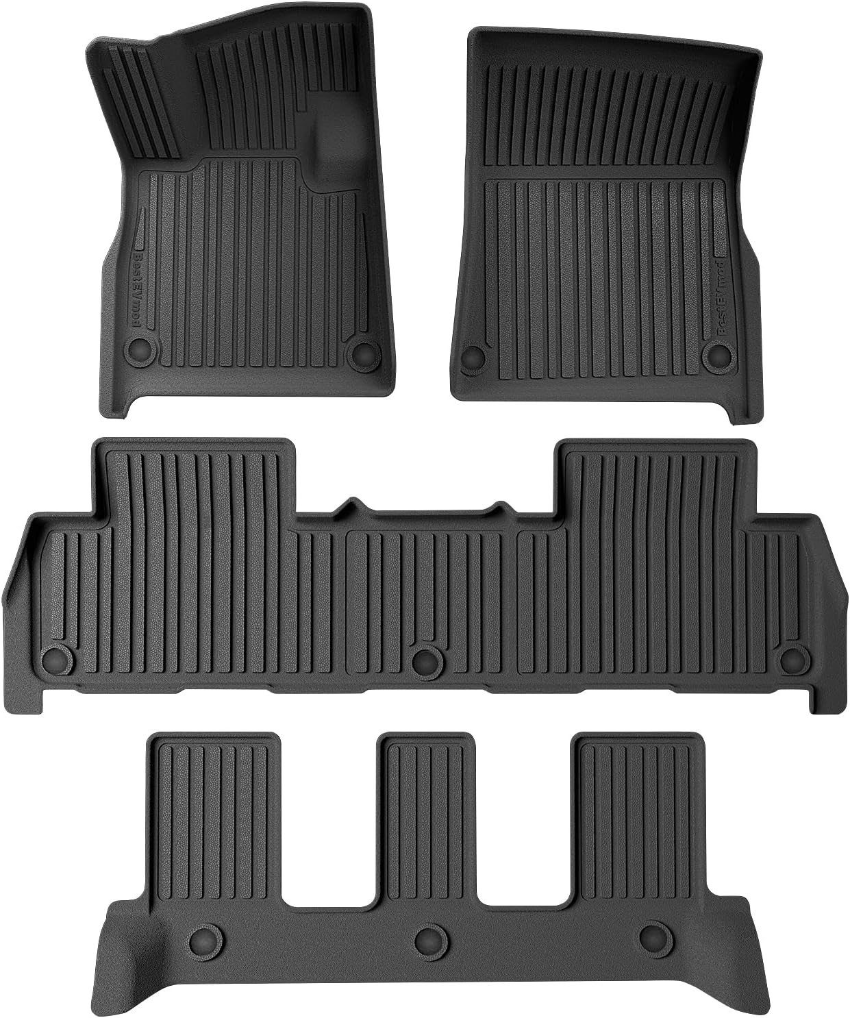 BestEvMod All Weather Floor Mats Compatible with Rivian R1S 2025 2026 Anti-Slip 3D Pattern TPE Heavy Duty Rubber Waterproof Non-Slip Floor Liner 1st & 2nd & 3rd Rows Set Gen 2 Accessories (2025+ R1S)