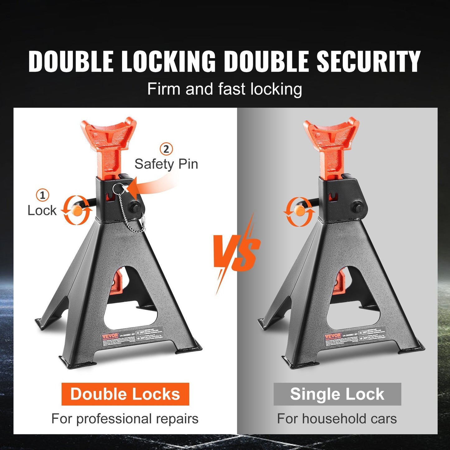 VEVOR Jack Stand, 6 Ton (13,000 lbs), 14.2 -23 Inch Adjustable Height - Manual