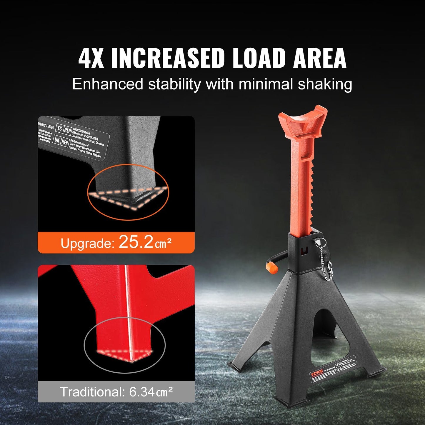 VEVOR Jack Stand, 6 Ton (13,000 lbs), 14.2 -23 Inch Adjustable Height - Manual