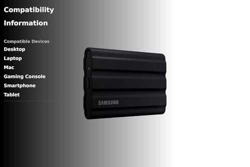 SAMSUNG T7 Shield 2TB, Portable SSD, up-to 1050MB/s, USB 3.2 Gen2, Rugged,IP65 Water & Dust Resistant, for Photographers, Content Creators and Gaming, Extenal Solid State Drive (MU-PE2T0S/AM), Black