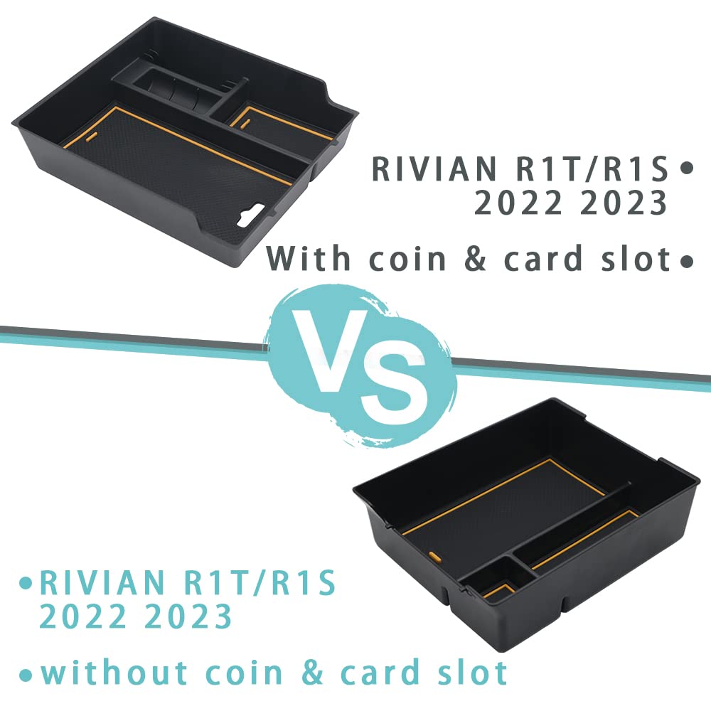 BestEvMod for Rivian R1T & R1S Accessories Center Console Organizer Tray Armrest Storage Box ABS Material with PVC Trim Compatible with Rivian R1T/R1S 2022 2023 2024 2025 2026 Accessories(V2 Yellow)