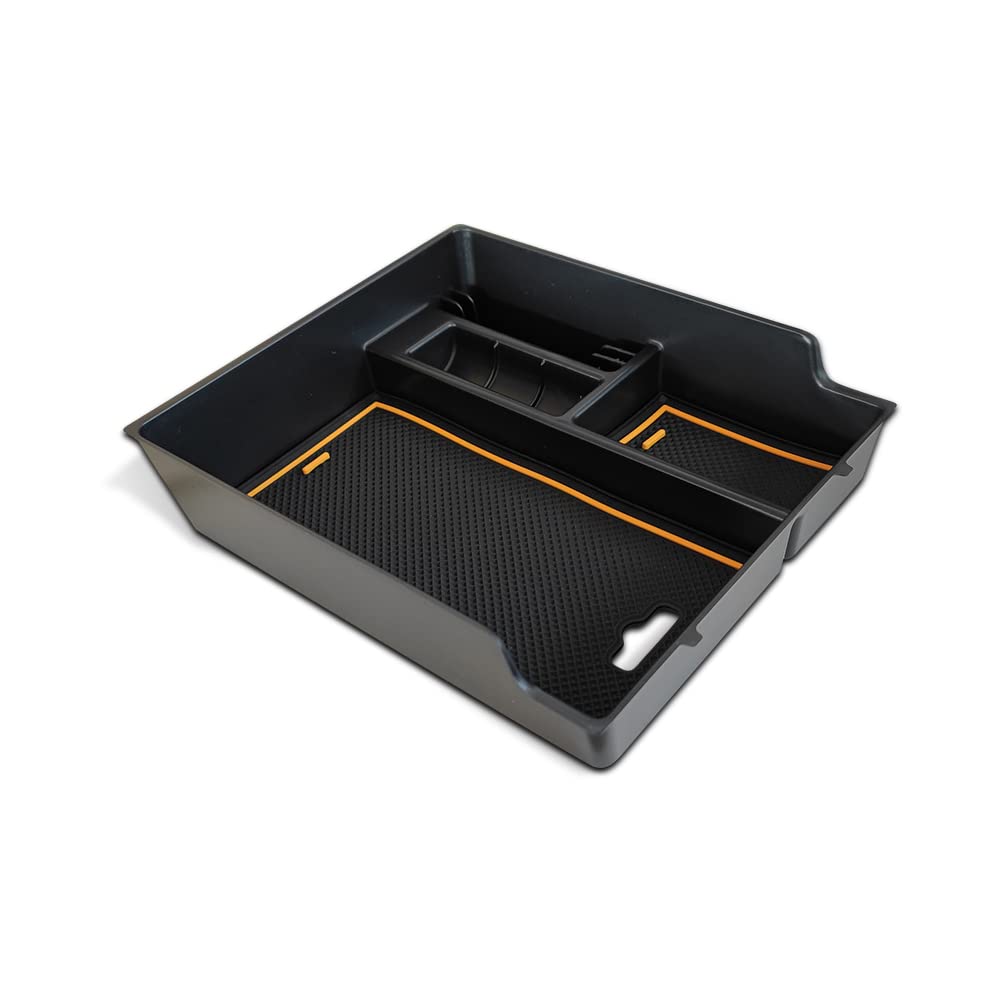 BestEvMod for Rivian R1T & R1S Accessories Center Console Organizer Tray Armrest Storage Box ABS Material with PVC Trim Compatible with Rivian R1T/R1S 2022 2023 2024 2025 2026 Accessories(V2 Yellow)