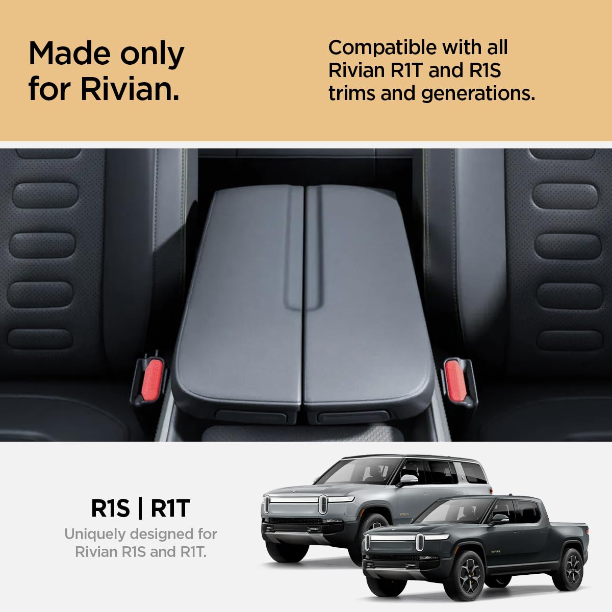 Spigen Console Organizer Tray (Carbon Edition) Designed for Rivian R1T and R1S 2025 2024 2023 2022