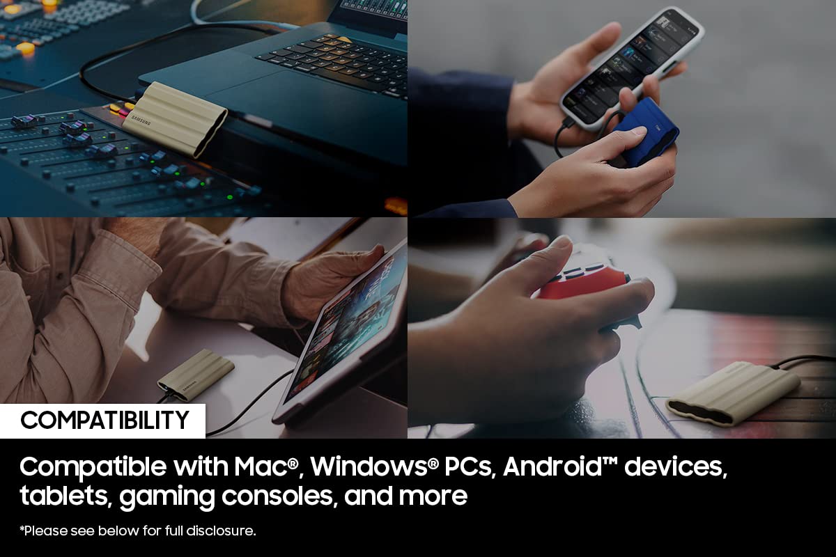 SAMSUNG T7 Shield 2TB, Portable SSD, up-to 1050MB/s, USB 3.2 Gen2, Rugged,IP65 Water & Dust Resistant, for Photographers, Content Creators and Gaming, Extenal Solid State Drive (MU-PE2T0S/AM), Black