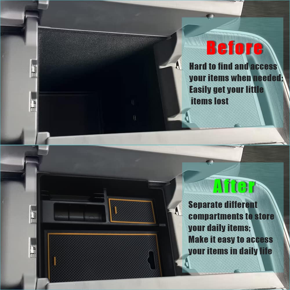 BestEvMod for Rivian R1T & R1S Accessories Center Console Organizer Tray Armrest Storage Box ABS Material with PVC Trim Compatible with Rivian R1T/R1S 2022 2023 2024 2025 2026 Accessories(V2 Yellow)