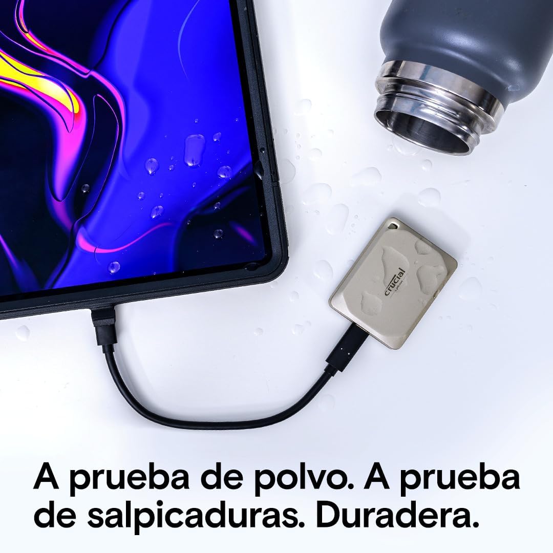 Crucial X9 Pro 1TB Portable SSD, Up to 1050MB/s Read & Write, 3.2 USB-C, External Solid State Drive, Durable Storage for PC & Mac, for Content Creators & Videogaphers, Silver - ‎CT1000X9PROSSD902