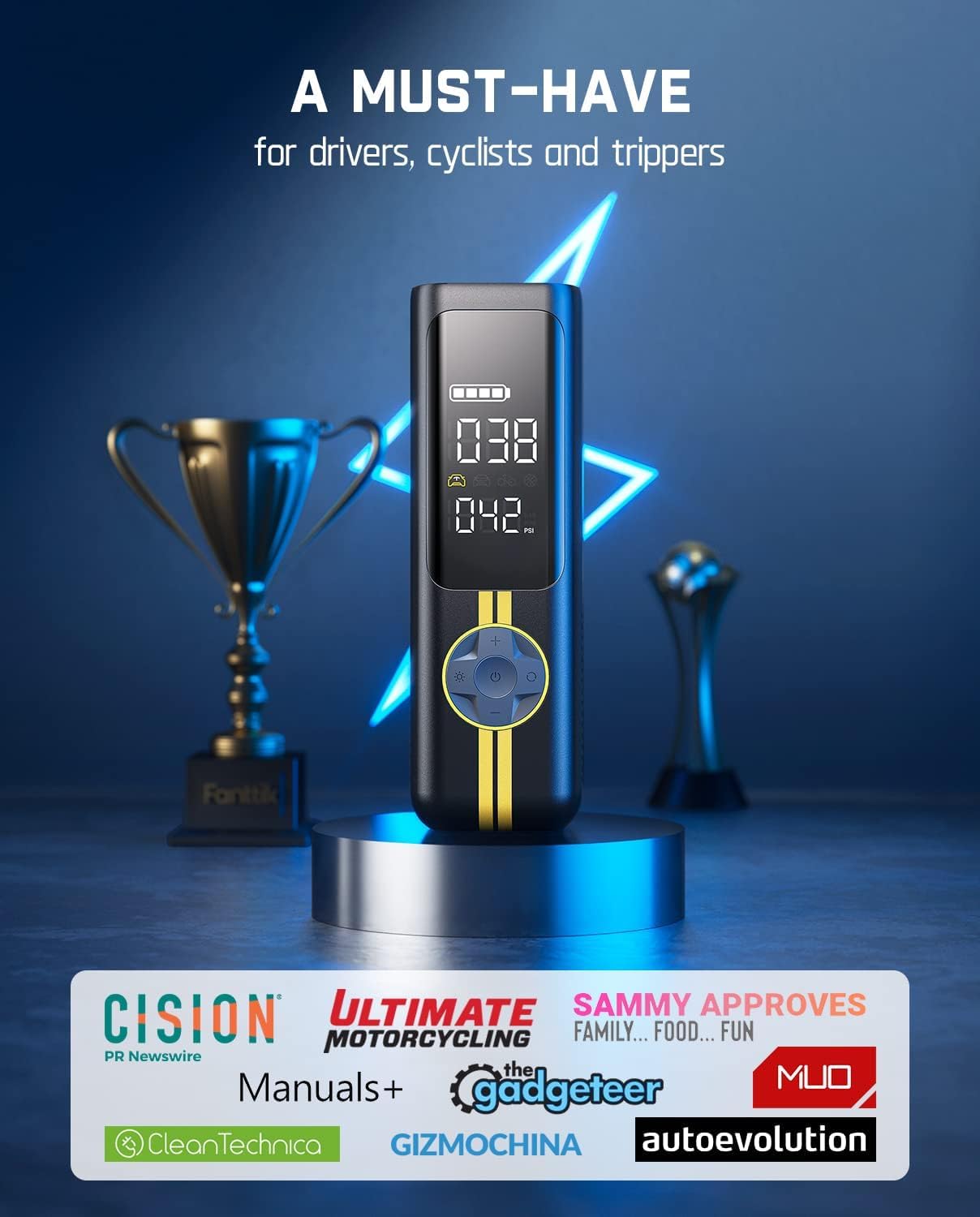 Fanttik X8 APEX EV Tire Inflator Portable Air Pump, 2X Faster Inflation, 150PSI Cordless Air Compressor with Powerful Battery, Fits Electric Cars, Cars, Motorcycles, Bikes, Balls