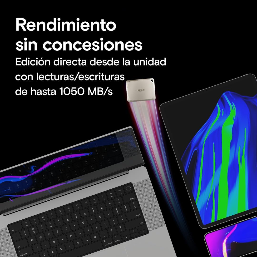 Crucial X9 Pro 1TB Portable SSD, Up to 1050MB/s Read & Write, 3.2 USB-C, External Solid State Drive, Durable Storage for PC & Mac, for Content Creators & Videogaphers, Silver - ‎CT1000X9PROSSD902