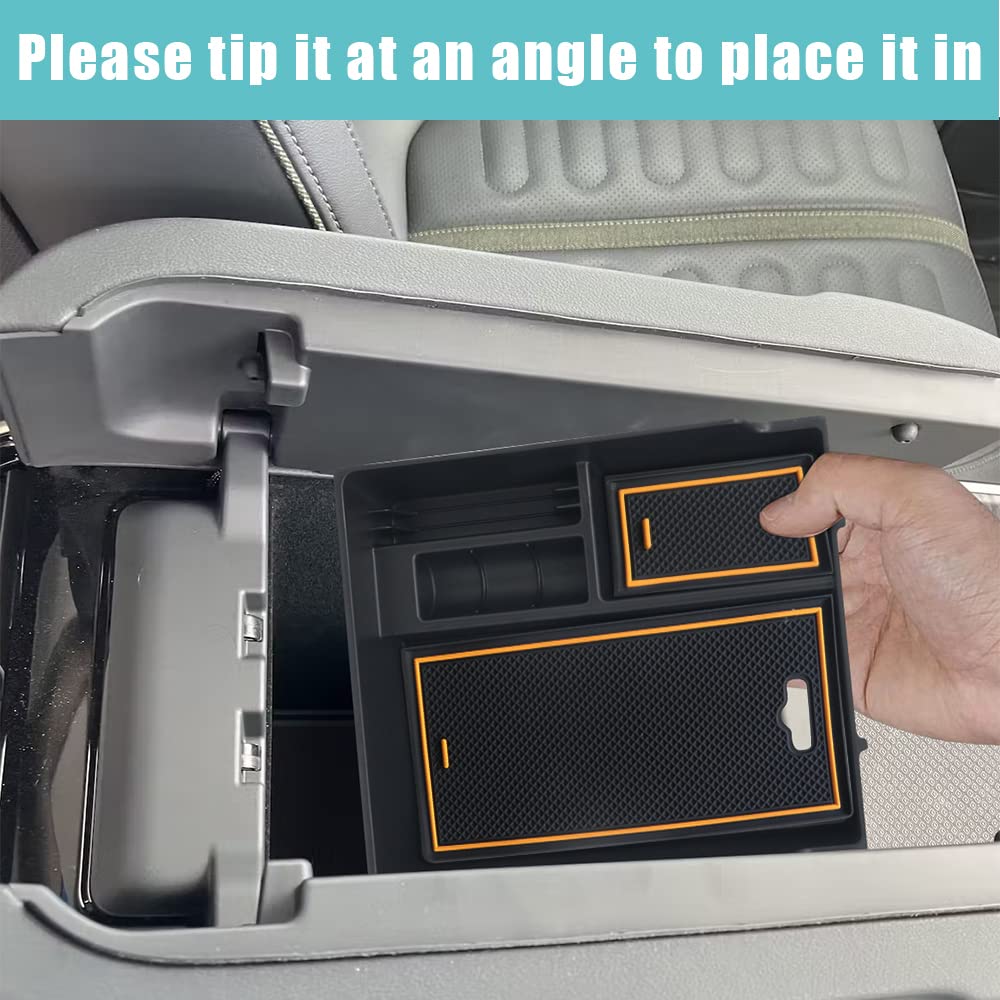 BestEvMod for Rivian R1T & R1S Accessories Center Console Organizer Tray Armrest Storage Box ABS Material with PVC Trim Compatible with Rivian R1T/R1S 2022 2023 2024 2025 2026 Accessories(V2 Yellow)