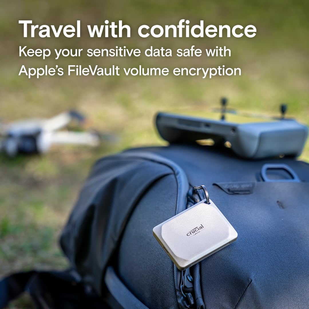 Crucial X9 Pro 1TB Portable SSD, Up to 1050MB/s Read & Write, 3.2 USB-C, External Solid State Drive, Durable Storage for PC & Mac, for Content Creators & Videogaphers, Silver - ‎CT1000X9PROSSD902