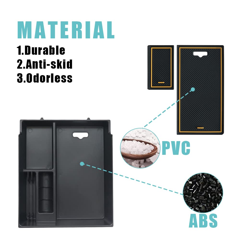 BestEvMod for Rivian R1T & R1S Accessories Center Console Organizer Tray Armrest Storage Box ABS Material with PVC Trim Compatible with Rivian R1T/R1S 2022 2023 2024 2025 2026 Accessories(V2 Yellow)