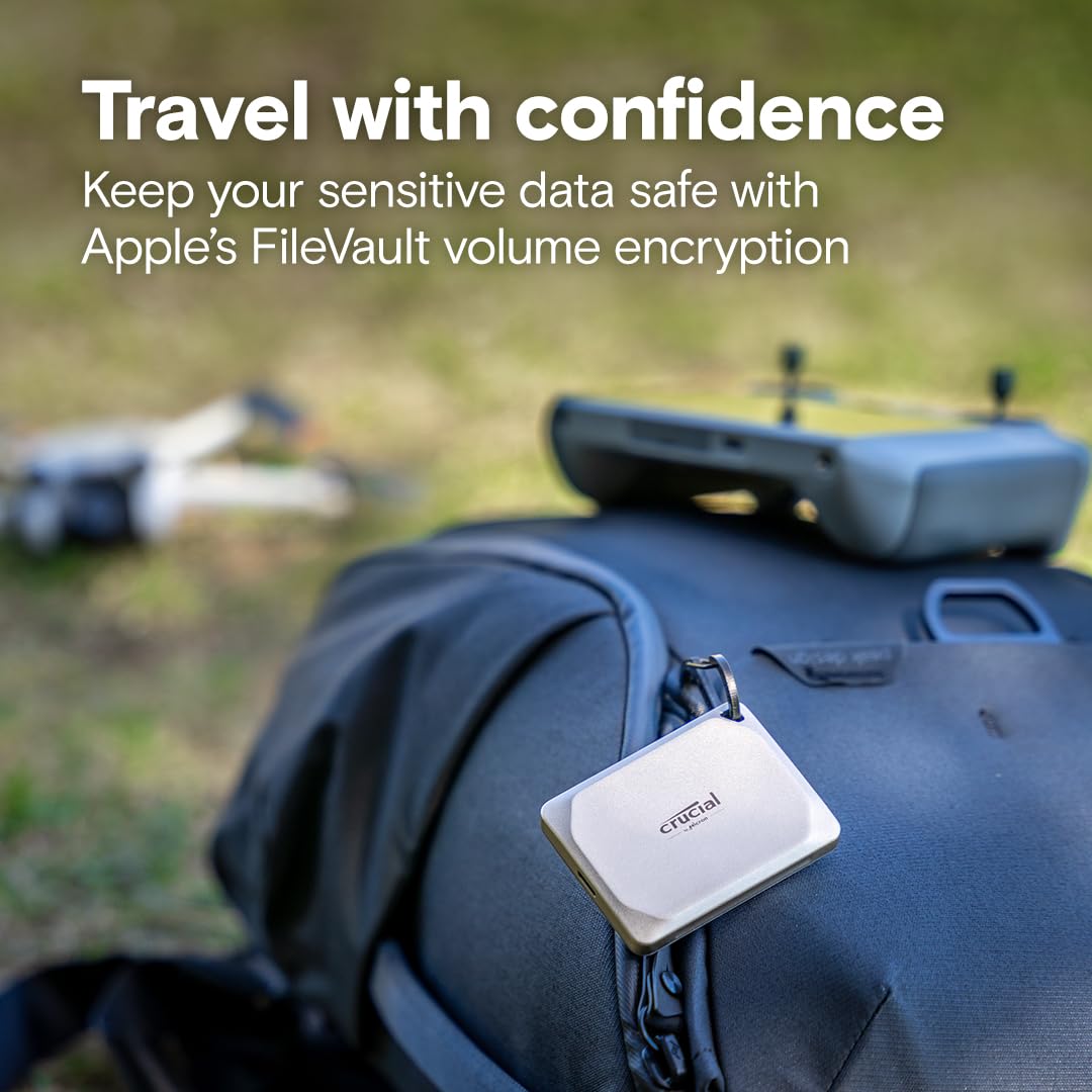 Crucial X9 Pro 1TB Portable SSD, Up to 1050MB/s Read & Write, 3.2 USB-C, External Solid State Drive, Durable Storage for PC & Mac, for Content Creators & Videogaphers, Silver - ‎CT1000X9PROSSD902