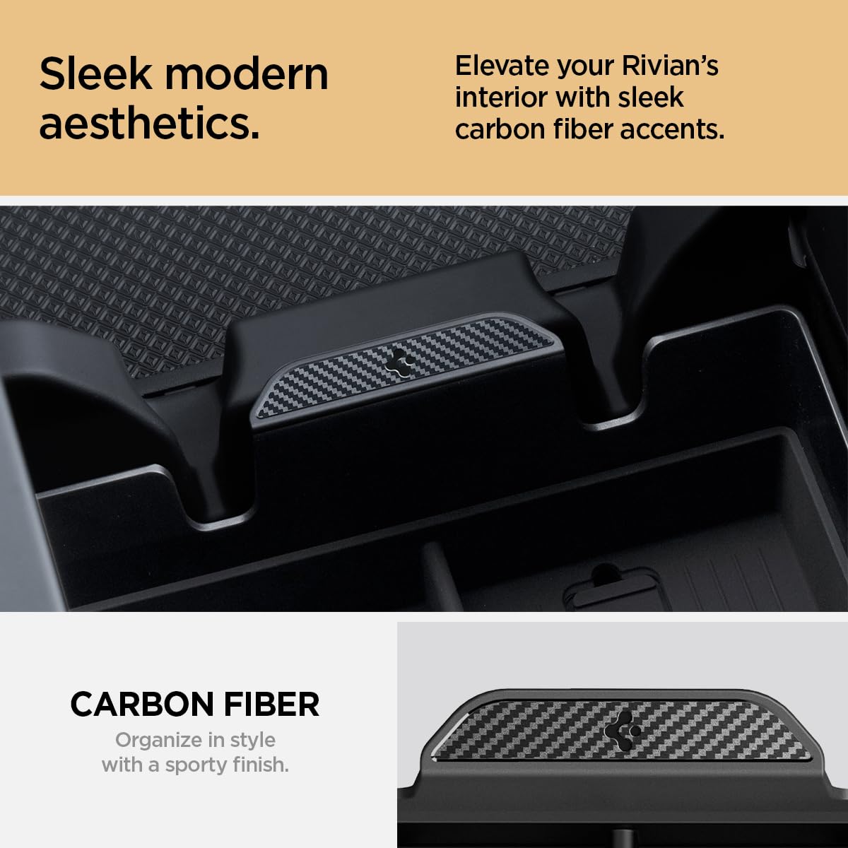 Spigen Console Organizer Tray (Carbon Edition) Designed for Rivian R1T and R1S 2025 2024 2023 2022