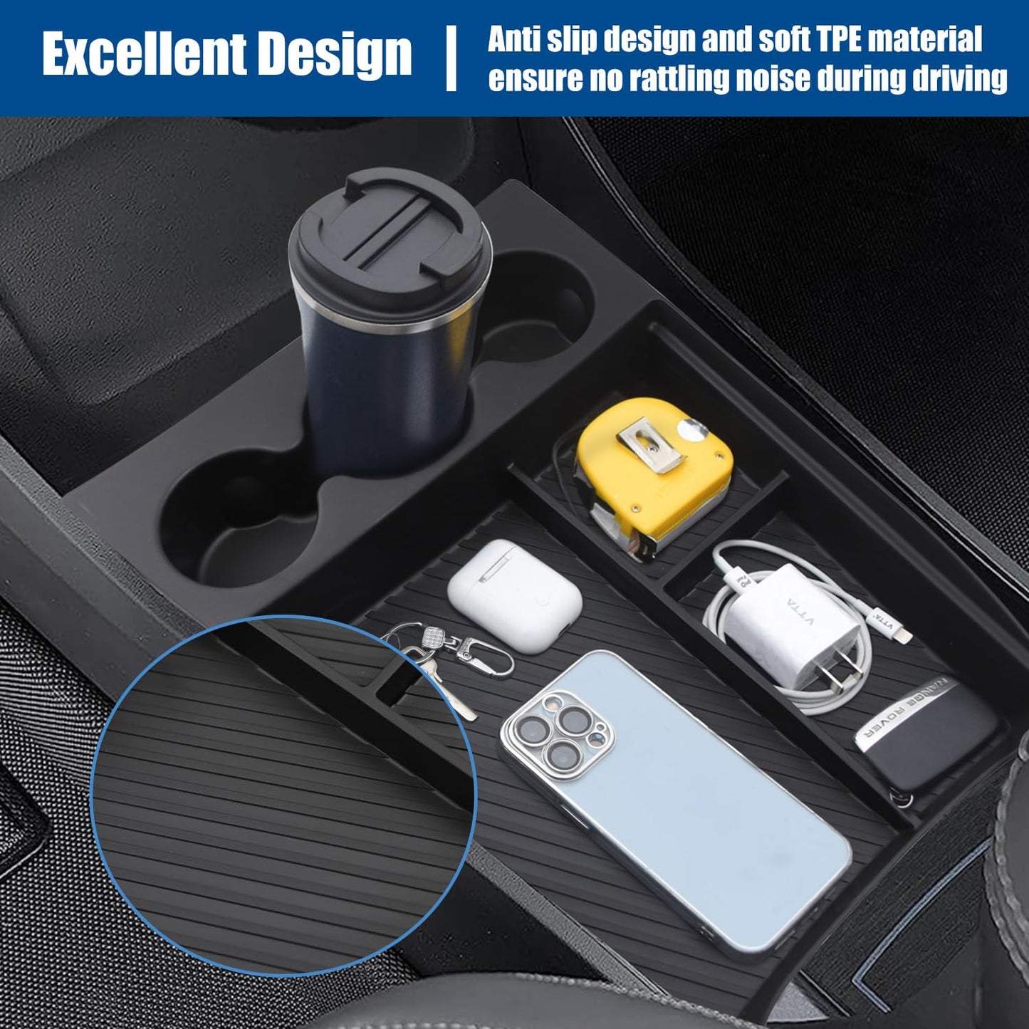 Rear Seat Armrest Cup Holder Insert Compatible with 2022-2025 Rivian R1S R1T Accessories