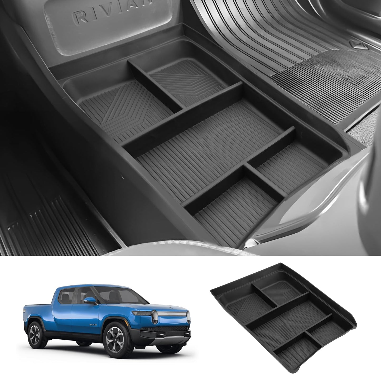 LUWU for 2022-2026 Rivian R1T/R1S Center Console Organizer Rivian Armrest Storage Armrest Organizer Insert Tray Rivian R1T/R1S Lower Console Organizer Storage Tray 2025 2026 Rivian R1T/R1S Accessories