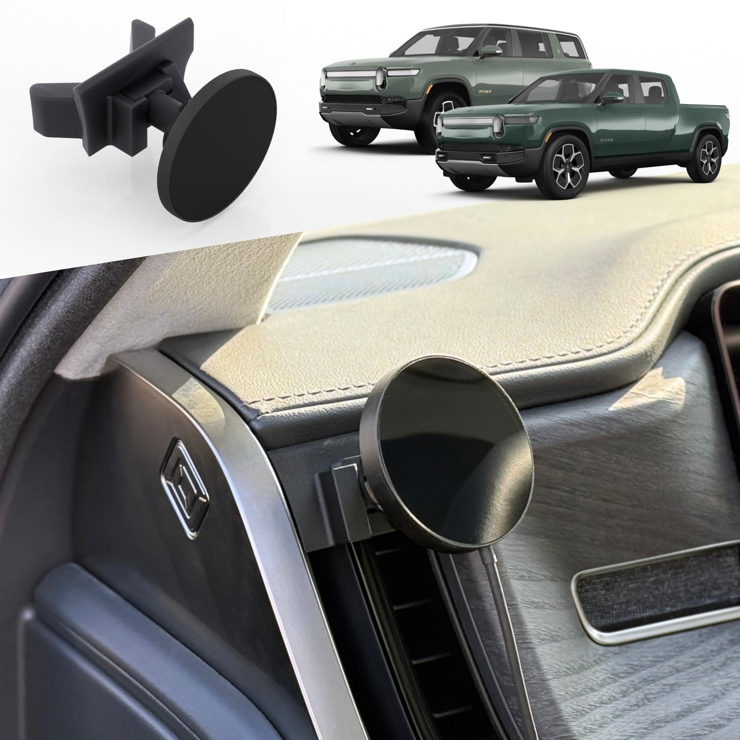 TWRAPS Dashboard Phone Holder (Magnetic Charger) for Rivian R1S & R1T, Compatible with iPhone and Android Cases, No Glue or Screws Anchors on Dash AC Vents, R1 2021-2026 SUV & Truck Accessories