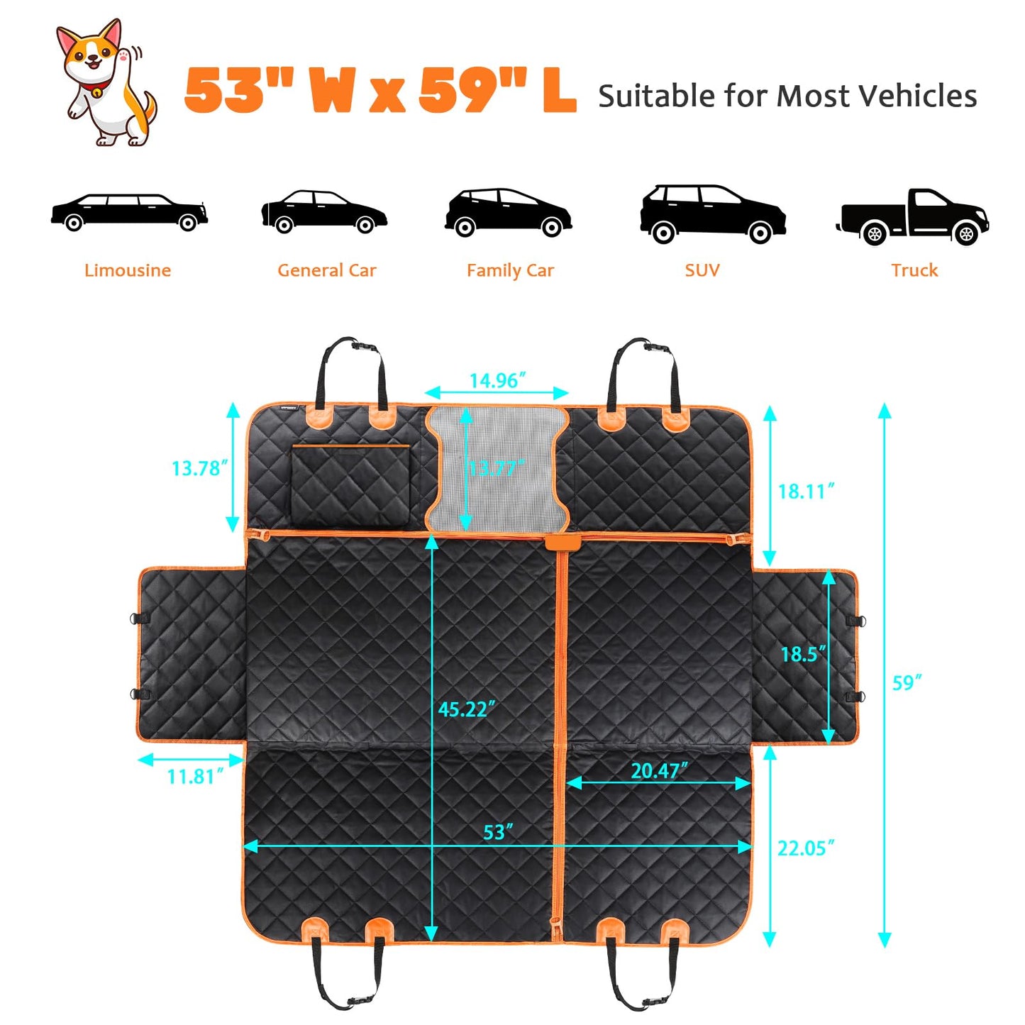 URPOWER Dog Car Seat Cover for Pets 100% Waterproof Seat Cover Hammock 600D Heavy Duty Scratch Proof Nonslip Durable Soft Back Seat Covers for Cars Trucks and SUVs
