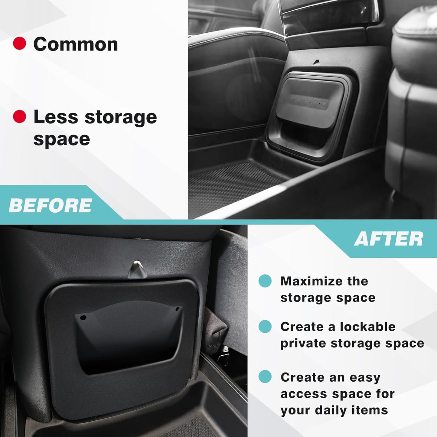 BestEvMod [Lockable Camp Speaker Drawer Organizer Tray Compatible with 2022-2025 2026 Rivian R1T R1S Storage Tray Box ABS w/Vegan Leather Liners Adjustable Dividers Lockable on Car Screen