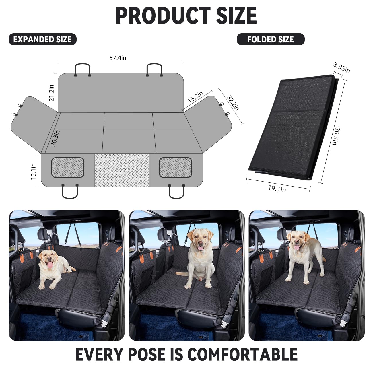 YJGF Back Seat Extender,Dog Seat Cover for Back Seat,Hard Bottom Car Seat Cover for Dogs,Dog Hammock for Car,Back Seat Pet Cover for Dogs(Black)
