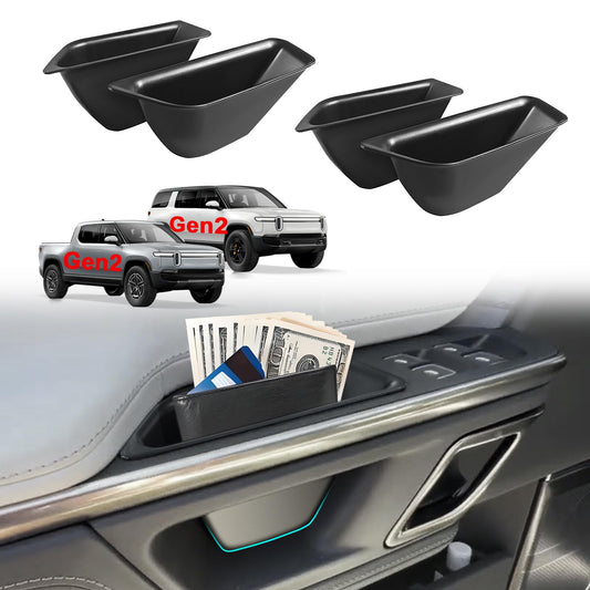 BestEvMod 4PCS Front & Rear Door Side Storage Organizer fit for Rivian R1T/R1S 2025 2026 Gen2 Interior Accessories Inner Door Handle Storage Box Insert Tray ABS Material Anti-Scratch