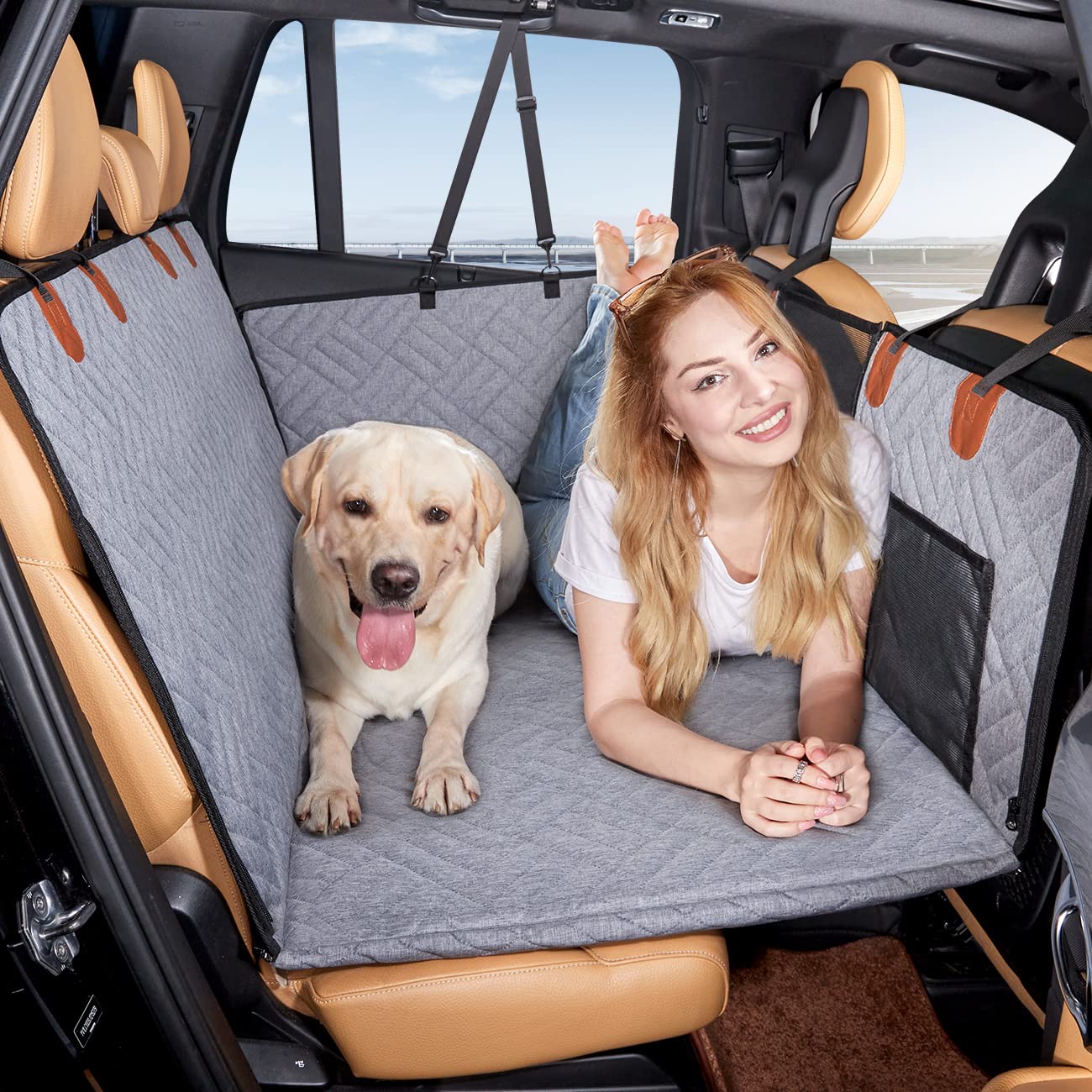 YJGF Back Seat Extender,Dog Seat Cover for Back Seat,Hard Bottom Car Seat Cover for Dogs,Dog Hammock for Car,Back Seat Pet Cover for Dogs(Black)