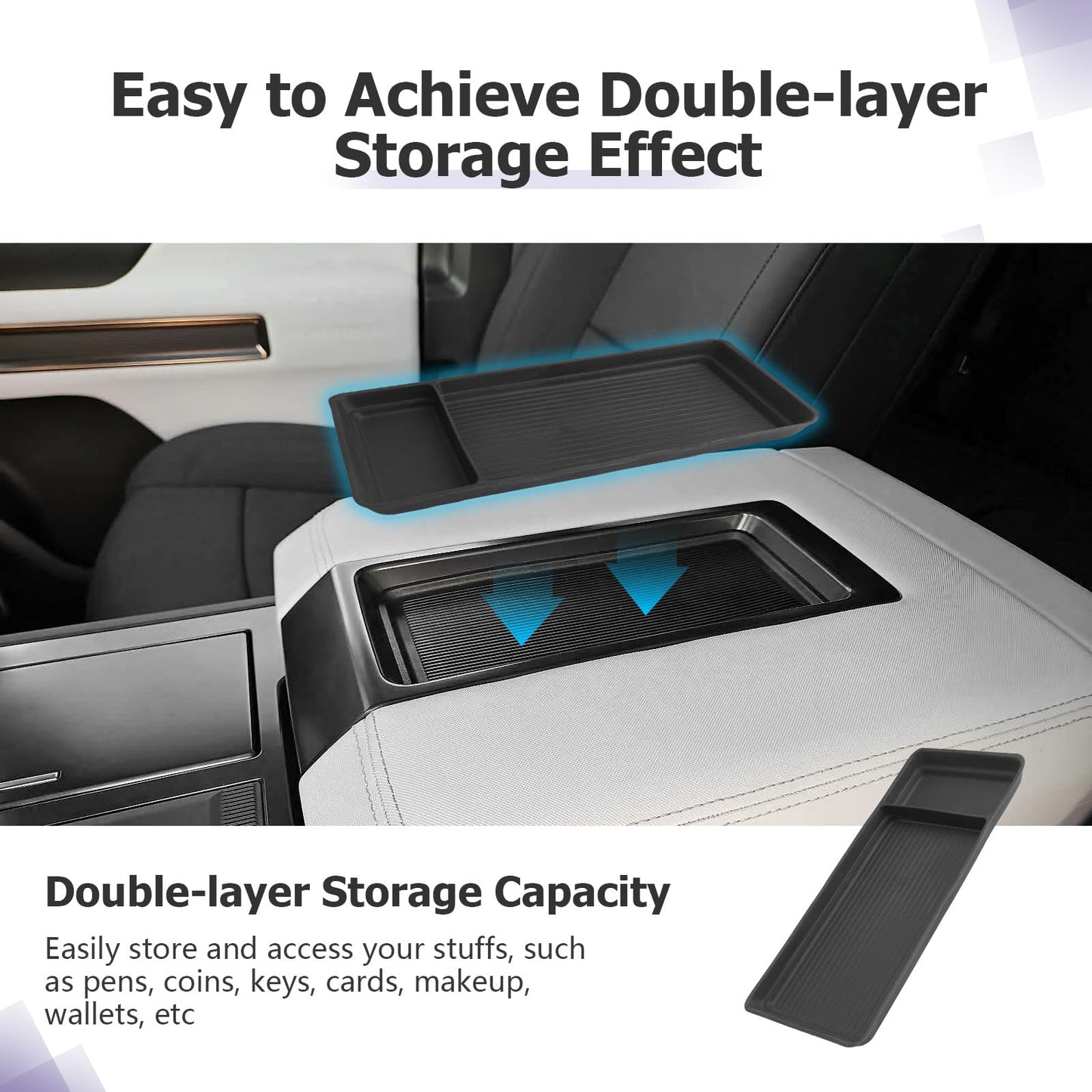 LUWU for 2022-2026 Rivian R1T/R1S Center Console Organizer Rivian Armrest Storage Armrest Organizer Insert Tray Rivian R1T/R1S Lower Console Organizer Storage Tray 2025 2026 Rivian R1T/R1S Accessories