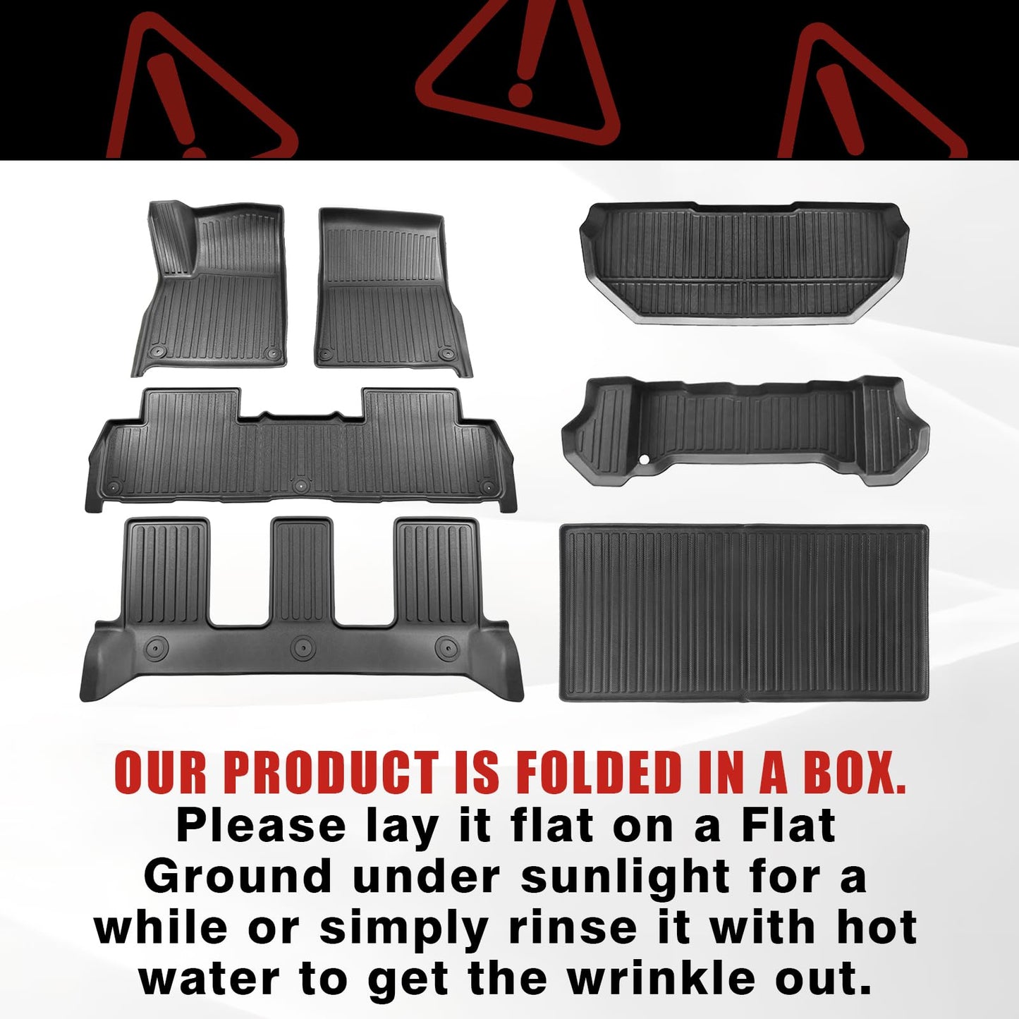 BestEvMod Compatible with Rivian R1S All Weather Cargo Liners Frunk Mat&Floor Liners&Trunk Mat Set Anti-Slip 3D Pattern TPE Waterproof Non-Slip 2022-2024 Accessories (R1S-Frunk+Floor+Trunk)
