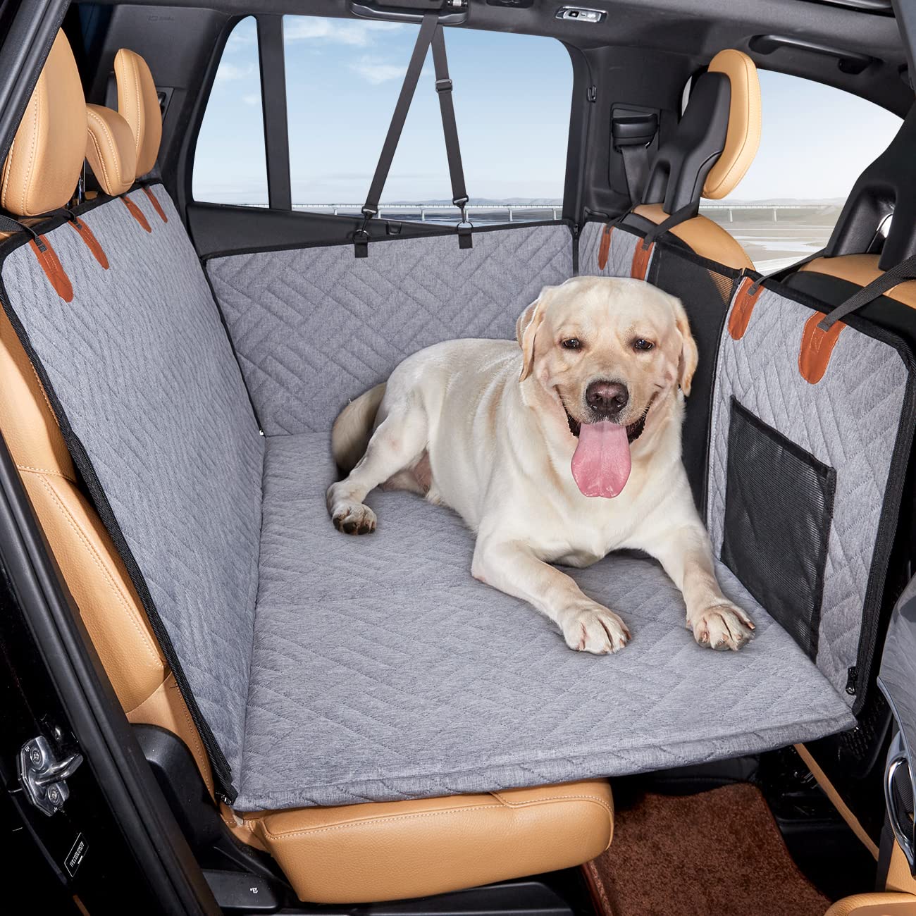 YJGF Back Seat Extender,Dog Seat Cover for Back Seat,Hard Bottom Car Seat Cover for Dogs,Dog Hammock for Car,Back Seat Pet Cover for Dogs(Black)
