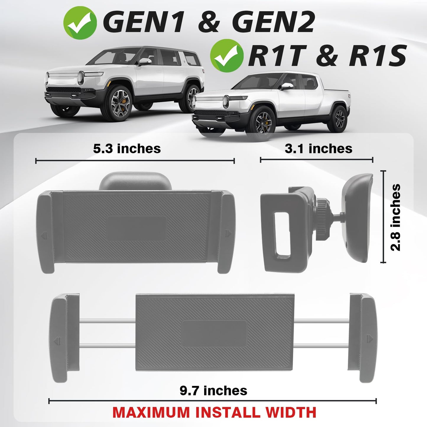 BestEvMod Seat Back Second Row Anchor 1/4 Screw Mount Phone Holder Tablet Mag Safe Compatible with 2022-2025 2026 Rivian R1T&R1S Backseat fits All Phones&Android 360° Adjustable (Phone Holder)