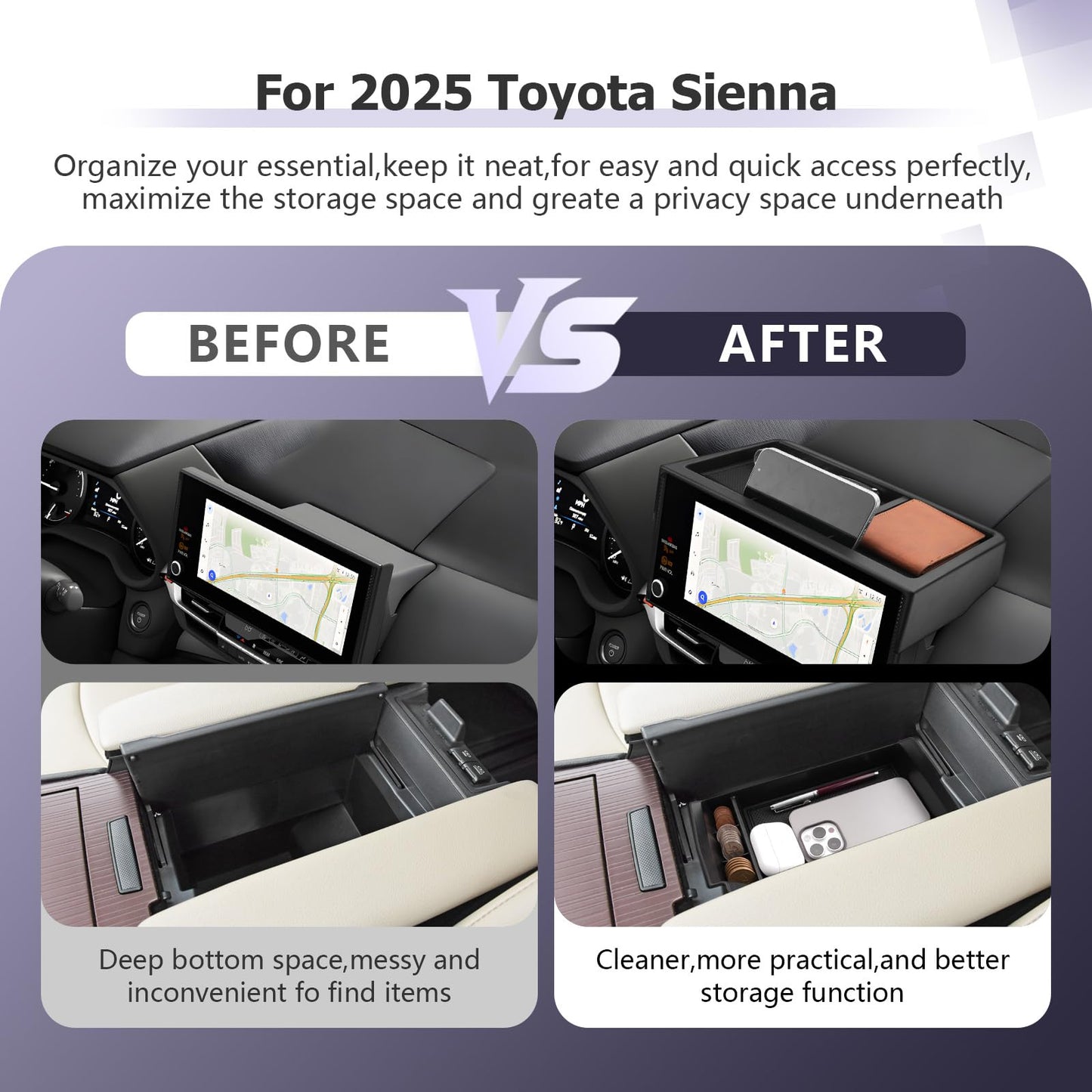 LUWU for 2022-2026 Rivian R1T/R1S Center Console Organizer Rivian Armrest Storage Armrest Organizer Insert Tray Rivian R1T/R1S Lower Console Organizer Storage Tray 2025 2026 Rivian R1T/R1S Accessories