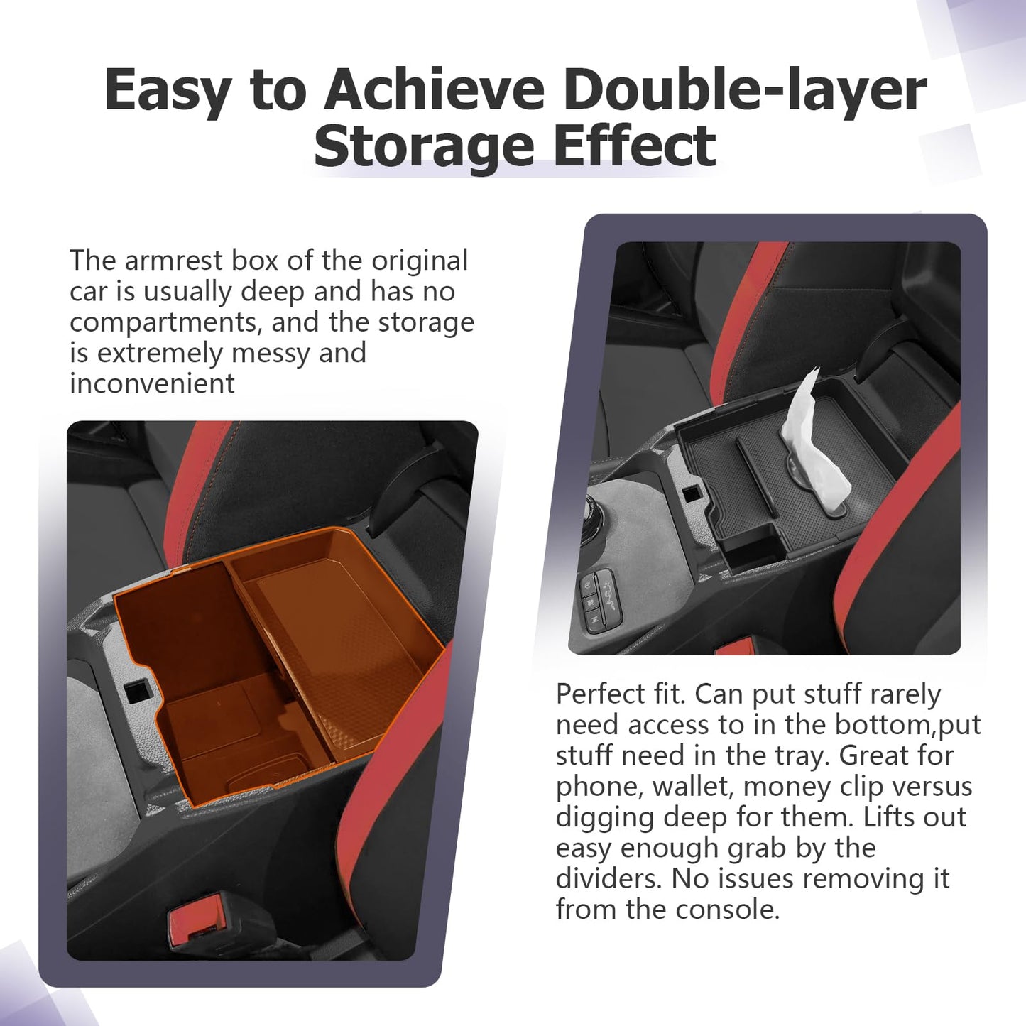 LUWU for 2022-2026 Rivian R1T/R1S Center Console Organizer Rivian Armrest Storage Armrest Organizer Insert Tray Rivian R1T/R1S Lower Console Organizer Storage Tray 2025 2026 Rivian R1T/R1S Accessories