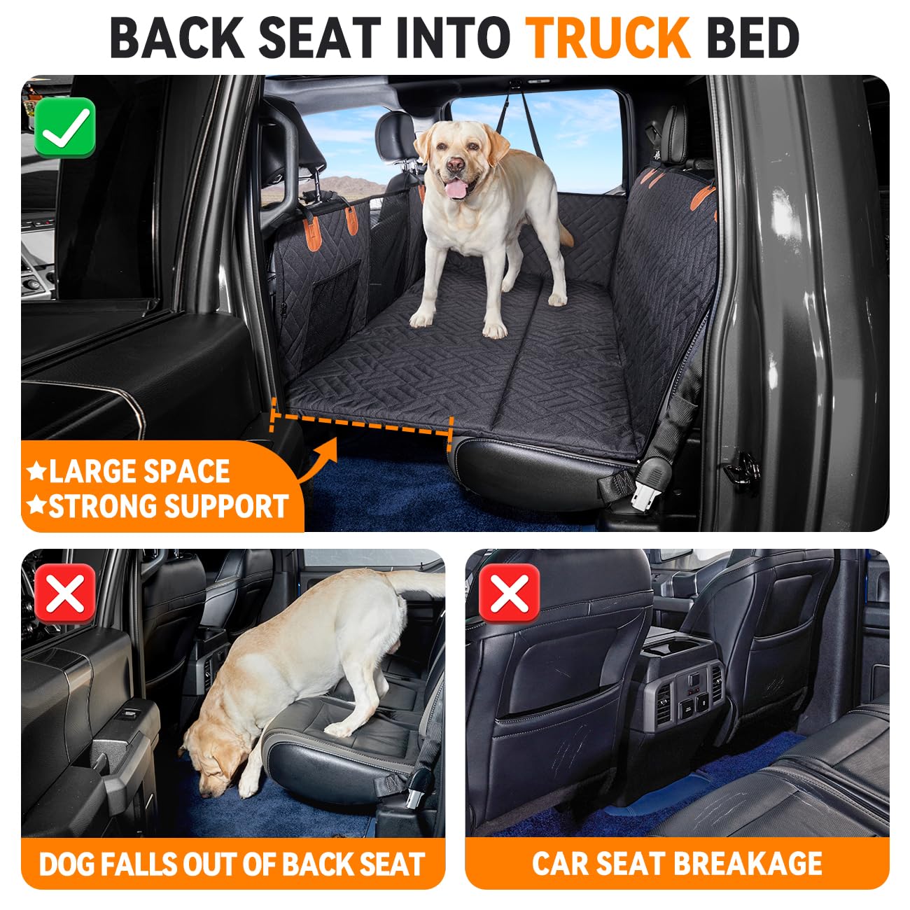 YJGF Back Seat Extender,Dog Seat Cover for Back Seat,Hard Bottom Car Seat Cover for Dogs,Dog Hammock for Car,Back Seat Pet Cover for Dogs(Black)