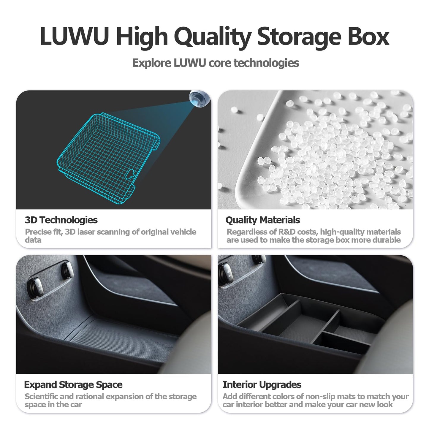 LUWU for 2022-2026 Rivian R1T/R1S Center Console Organizer Rivian Armrest Storage Armrest Organizer Insert Tray Rivian R1T/R1S Lower Console Organizer Storage Tray 2025 2026 Rivian R1T/R1S Accessories