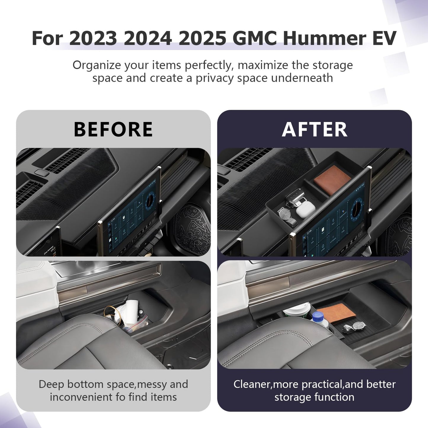 LUWU for 2022-2026 Rivian R1T/R1S Center Console Organizer Rivian Armrest Storage Armrest Organizer Insert Tray Rivian R1T/R1S Lower Console Organizer Storage Tray 2025 2026 Rivian R1T/R1S Accessories