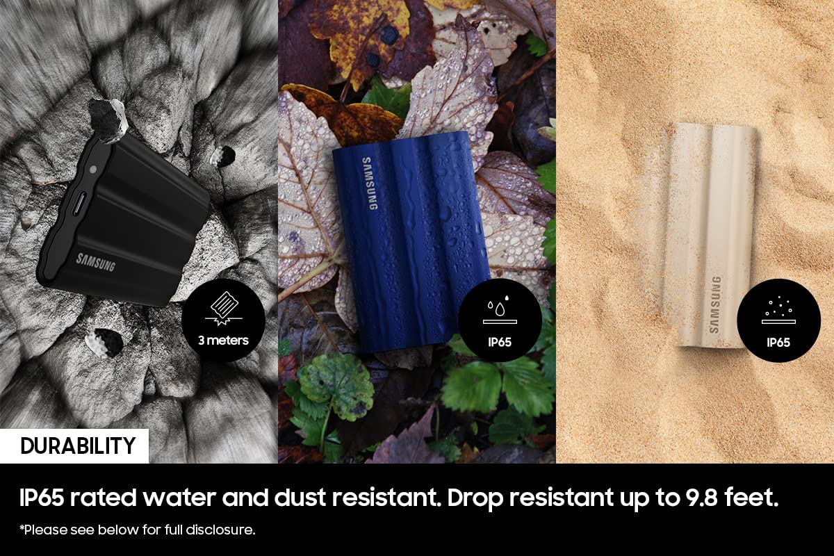 SAMSUNG T7 Shield 2TB, Portable SSD, up-to 1050MB/s, USB 3.2 Gen2, Rugged,IP65 Water & Dust Resistant, for Photographers, Content Creators and Gaming, Extenal Solid State Drive (MU-PE2T0S/AM), Black