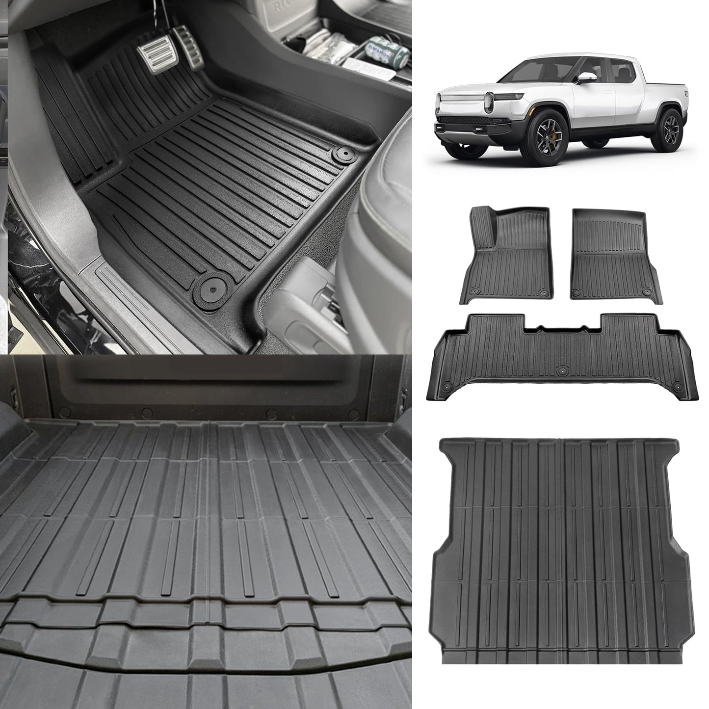 BestEvMod for Rivian R1S All Weather Trunk Mat Protection Accessories, 3D Cargo Liner TPE Material Compatible with Rivian R1S 2022-2025 2026 Interior Accessories
