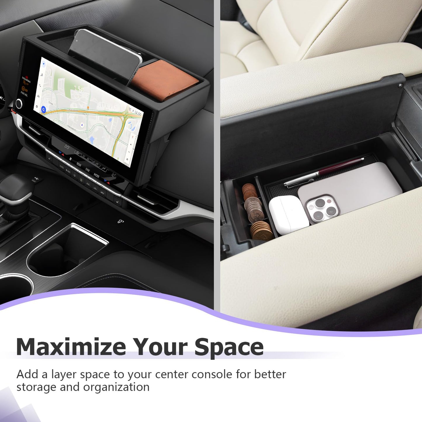 LUWU for 2022-2026 Rivian R1T/R1S Center Console Organizer Rivian Armrest Storage Armrest Organizer Insert Tray Rivian R1T/R1S Lower Console Organizer Storage Tray 2025 2026 Rivian R1T/R1S Accessories