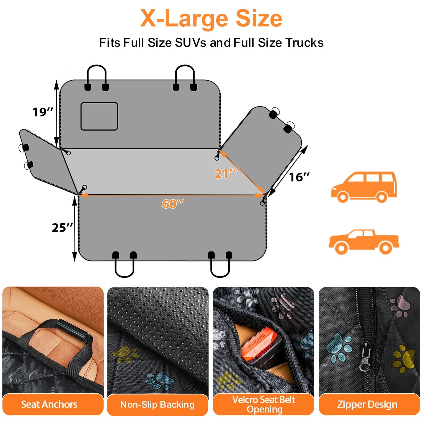 URPOWER Dog Car Seat Cover for Pets 100% Waterproof Seat Cover Hammock 600D Heavy Duty Scratch Proof Nonslip Durable Soft Back Seat Covers for Cars Trucks and SUVs