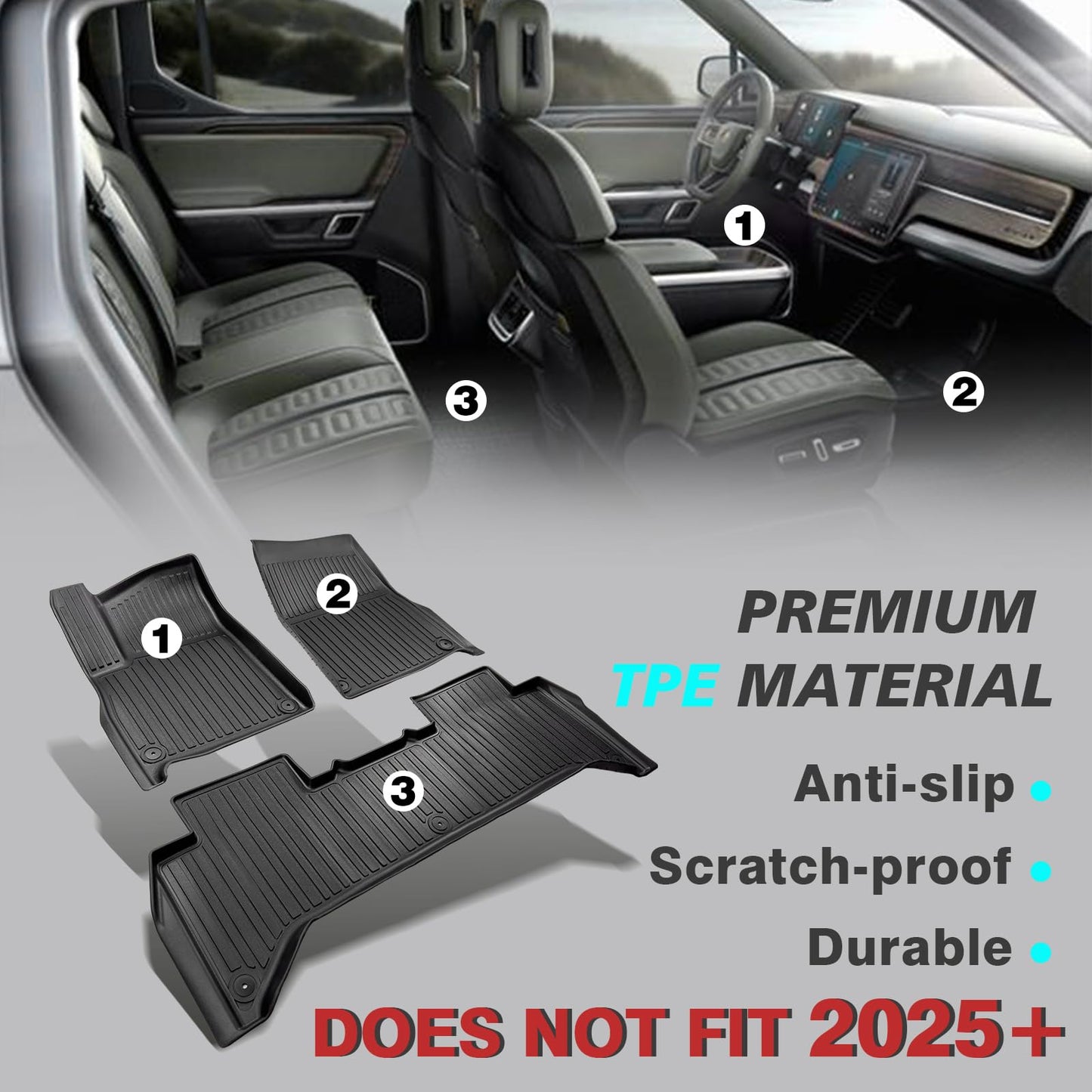 BestEvMod for Rivian R1S All Weather Trunk Mat Protection Accessories, 3D Cargo Liner TPE Material Compatible with Rivian R1S 2022-2025 2026 Interior Accessories