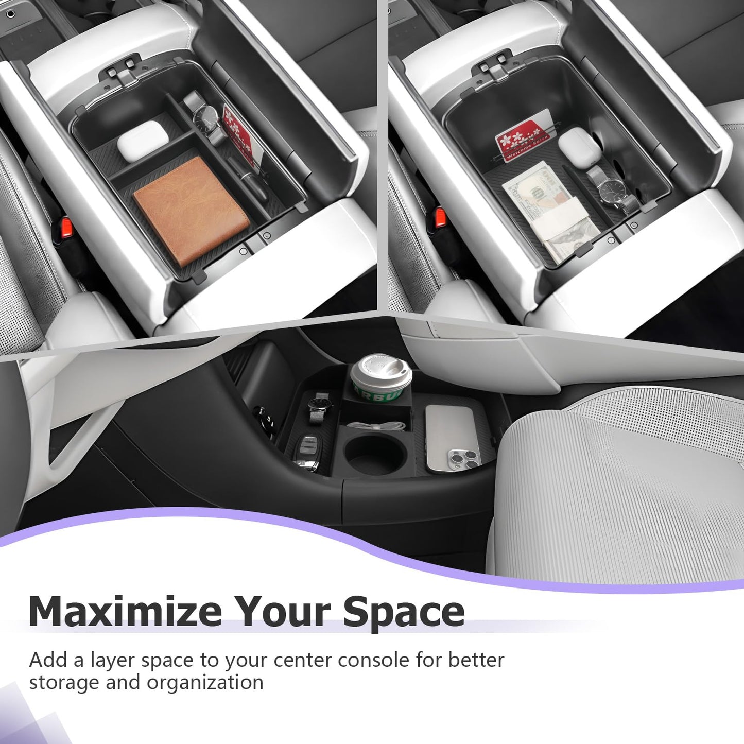 LUWU for 2022-2026 Rivian R1T/R1S Center Console Organizer Rivian Armrest Storage Armrest Organizer Insert Tray Rivian R1T/R1S Lower Console Organizer Storage Tray 2025 2026 Rivian R1T/R1S Accessories