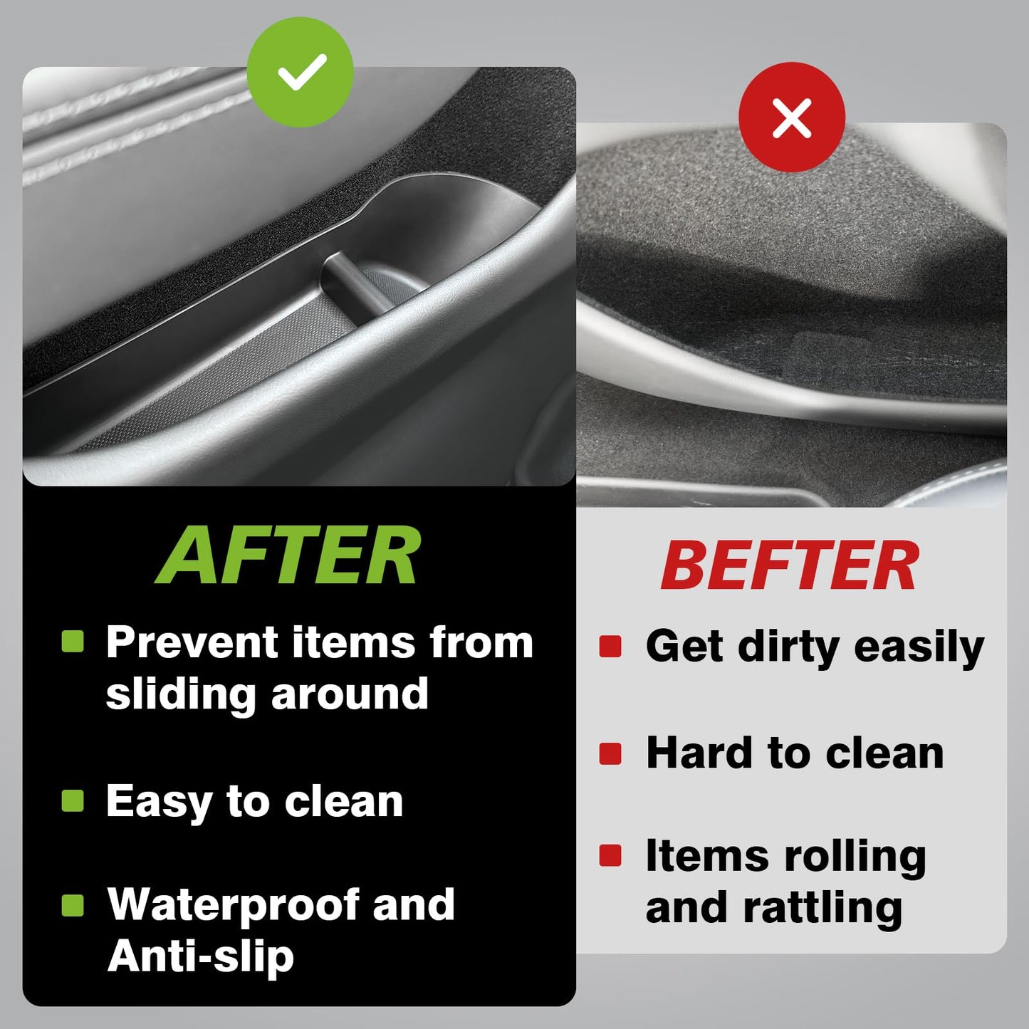 BestEvMod 4PCS Front & Rear Door Side Storage Organizer fit for Rivian R1T/R1S 2025 2026 Gen2 Interior Accessories Inner Door Handle Storage Box Insert Tray ABS Material Anti-Scratch