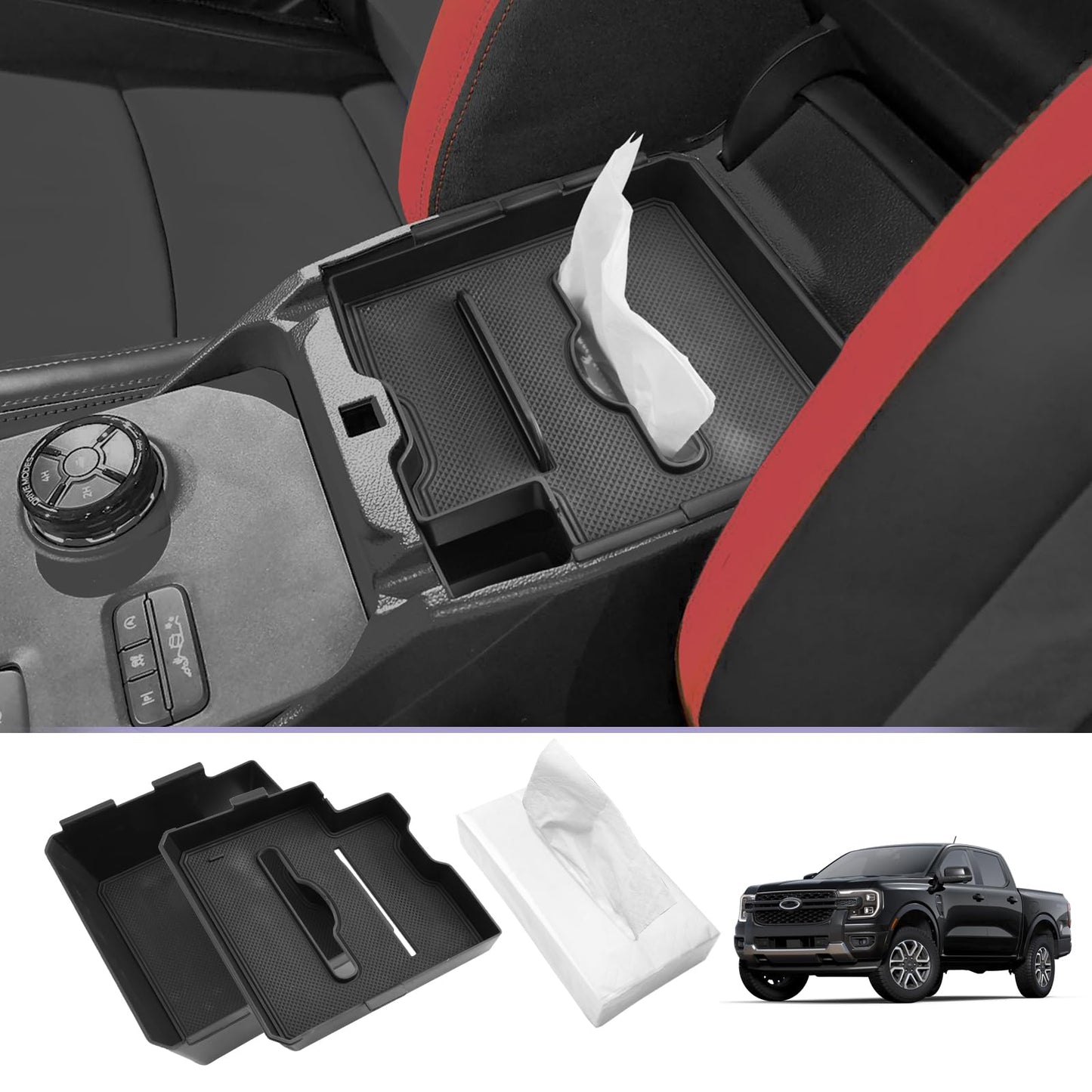 LUWU for 2022-2026 Rivian R1T/R1S Center Console Organizer Rivian Armrest Storage Armrest Organizer Insert Tray Rivian R1T/R1S Lower Console Organizer Storage Tray 2025 2026 Rivian R1T/R1S Accessories