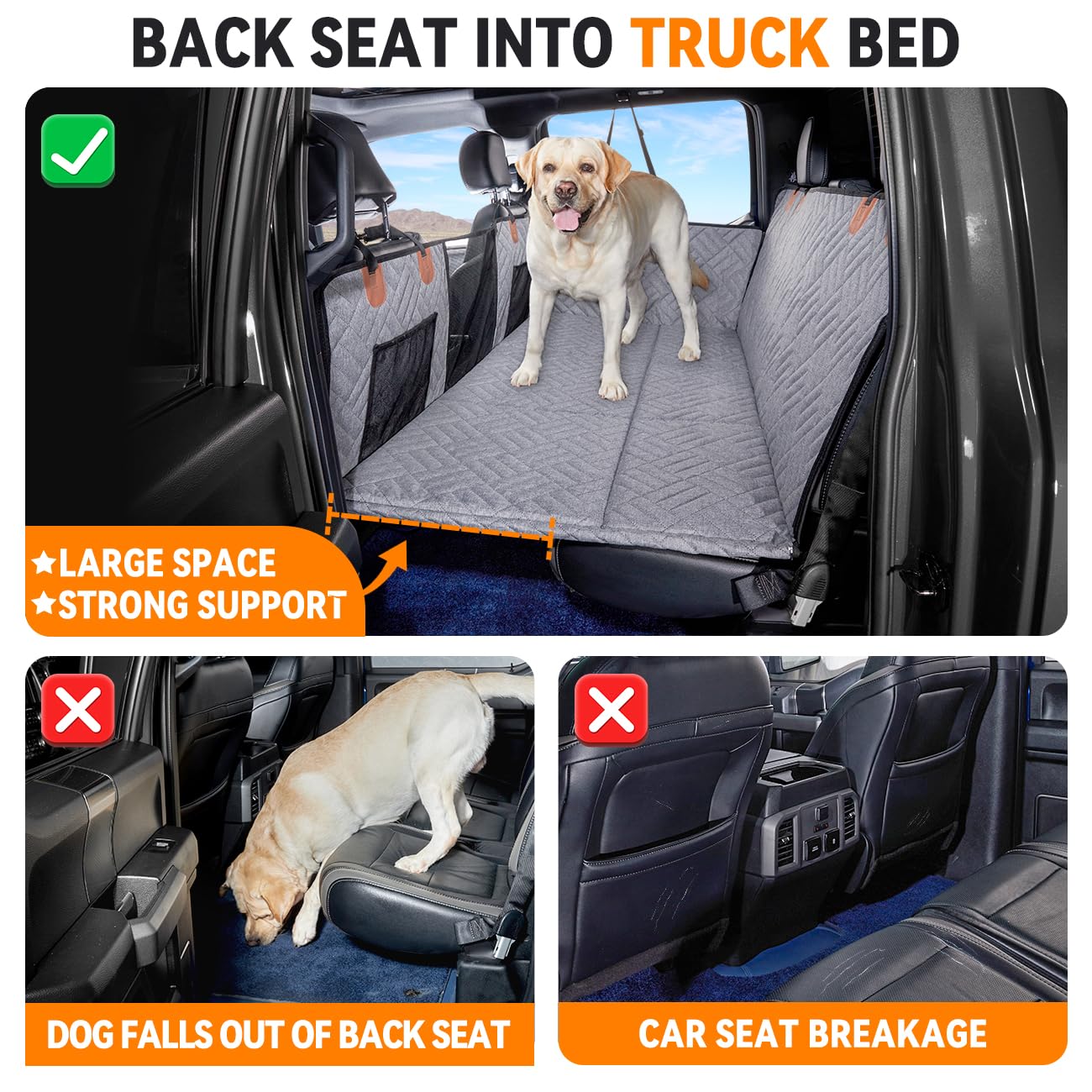 YJGF Back Seat Extender,Dog Seat Cover for Back Seat,Hard Bottom Car Seat Cover for Dogs,Dog Hammock for Car,Back Seat Pet Cover for Dogs(Black)