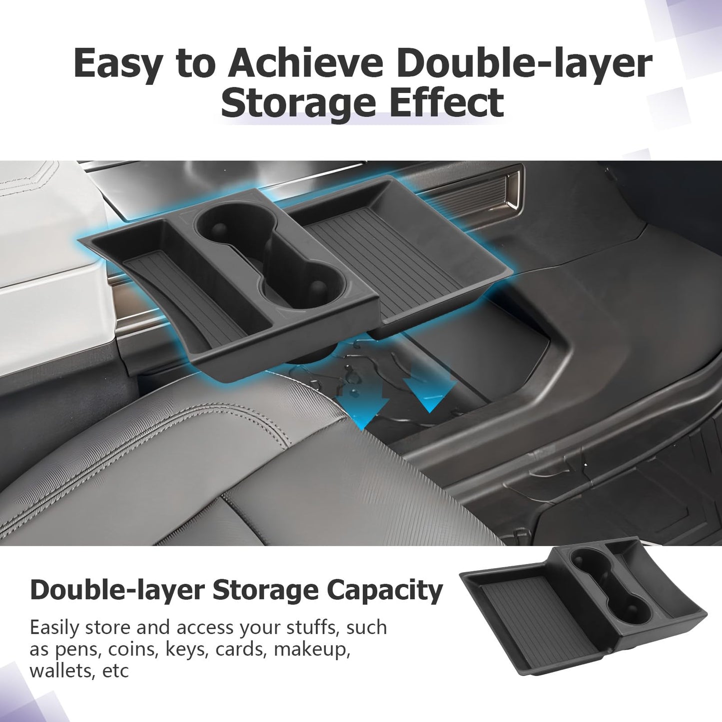 LUWU for 2022-2026 Rivian R1T/R1S Center Console Organizer Rivian Armrest Storage Armrest Organizer Insert Tray Rivian R1T/R1S Lower Console Organizer Storage Tray 2025 2026 Rivian R1T/R1S Accessories
