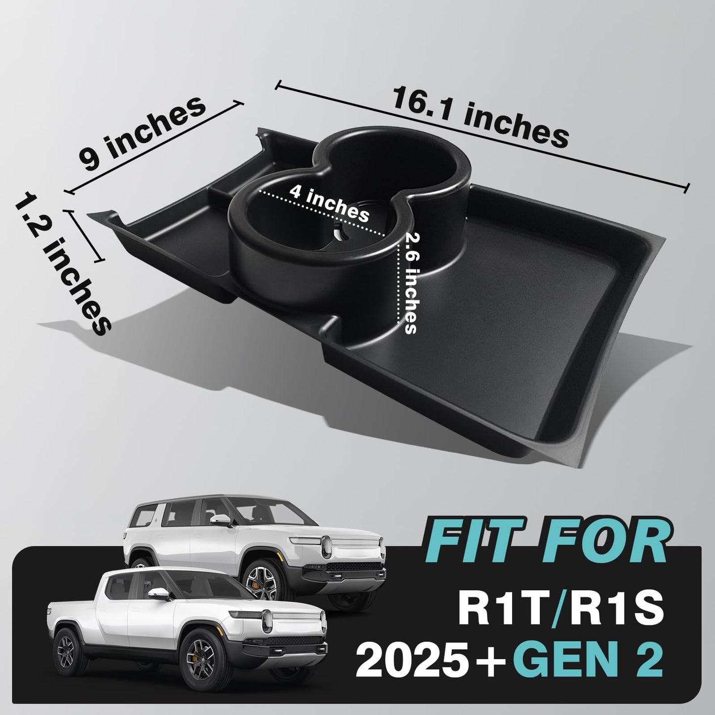 BestEvMod Gen 2 Lower Center Console Organizer Tray Compatible with Rivian R1T R1S 2026 2025 Gen 2 Fit 32oz Bottle Interior Accessories ABS Material with PVC Trim Floor Console Storage (Yellow)