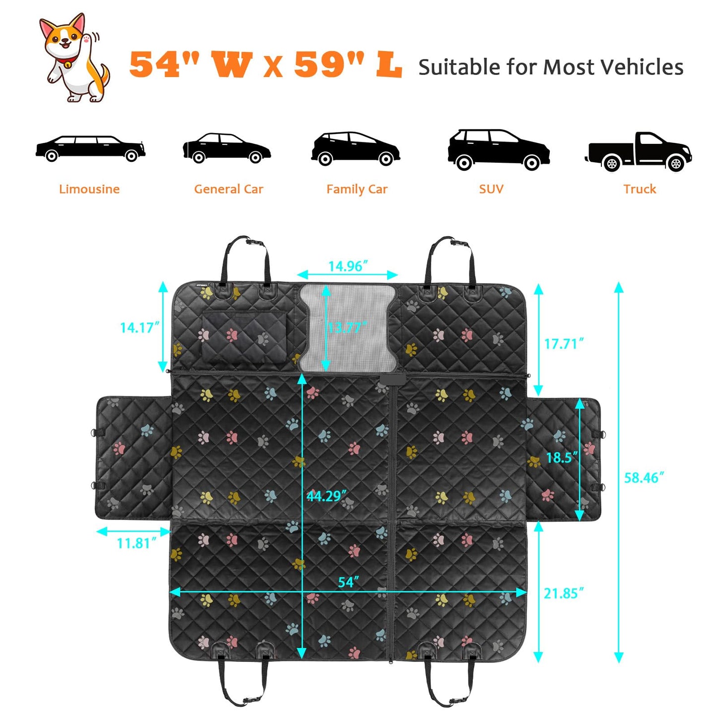 URPOWER Dog Car Seat Cover for Pets 100% Waterproof Seat Cover Hammock 600D Heavy Duty Scratch Proof Nonslip Durable Soft Back Seat Covers for Cars Trucks and SUVs