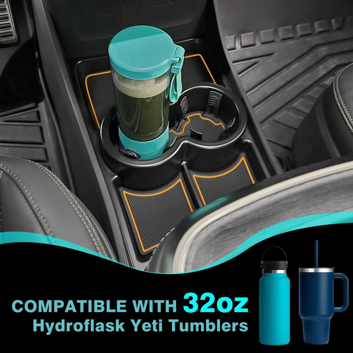 BestEvMod Gen 2 Lower Center Console Organizer Tray Compatible with Rivian R1T R1S 2026 2025 Gen 2 Fit 32oz Bottle Interior Accessories ABS Material with PVC Trim Floor Console Storage (Yellow)